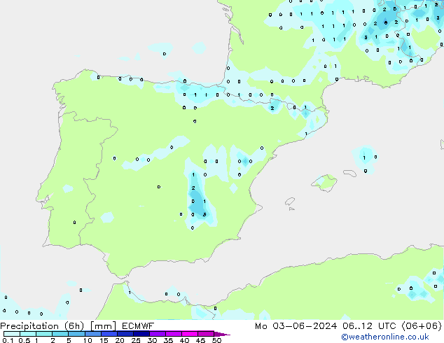 Precipitation (6h) ECMWF Mo 03.06.2024 12 UTC