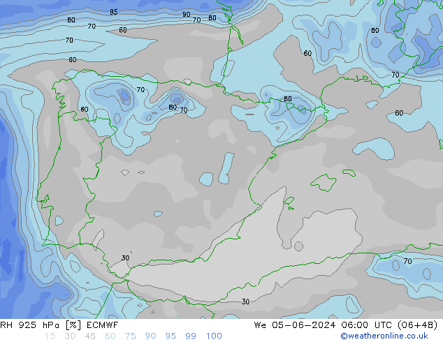 RH 925 hPa ECMWF mer 05.06.2024 06 UTC