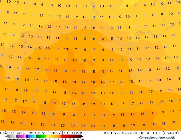 Height/Temp. 850 hPa ECMWF We 05.06.2024 06 UTC