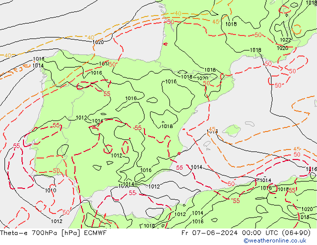 Theta-e 700hPa ECMWF Fr 07.06.2024 00 UTC