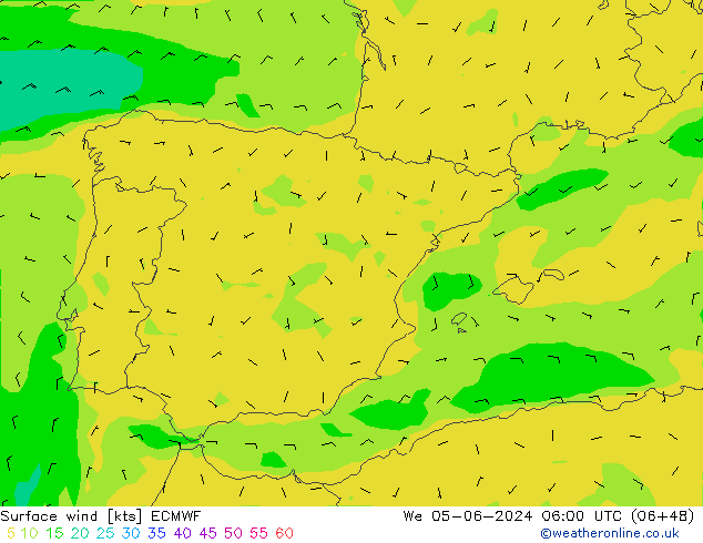 Vento 10 m ECMWF mer 05.06.2024 06 UTC