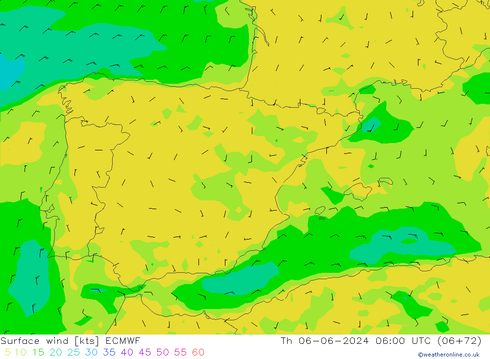 Vento 10 m ECMWF Qui 06.06.2024 06 UTC