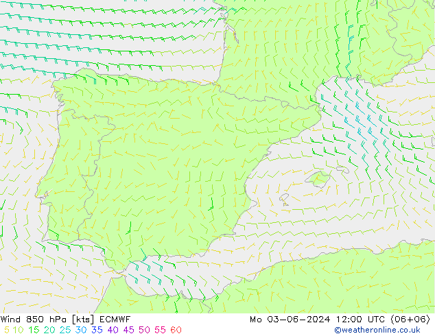 Vento 850 hPa ECMWF Seg 03.06.2024 12 UTC