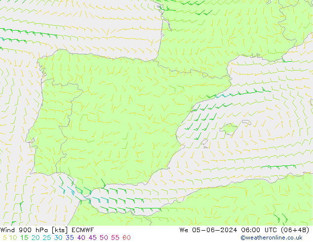 Vento 900 hPa ECMWF mer 05.06.2024 06 UTC