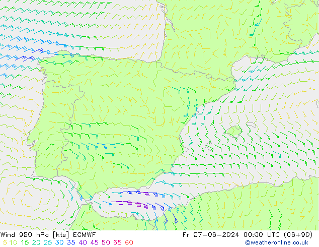 wiatr 950 hPa ECMWF pt. 07.06.2024 00 UTC