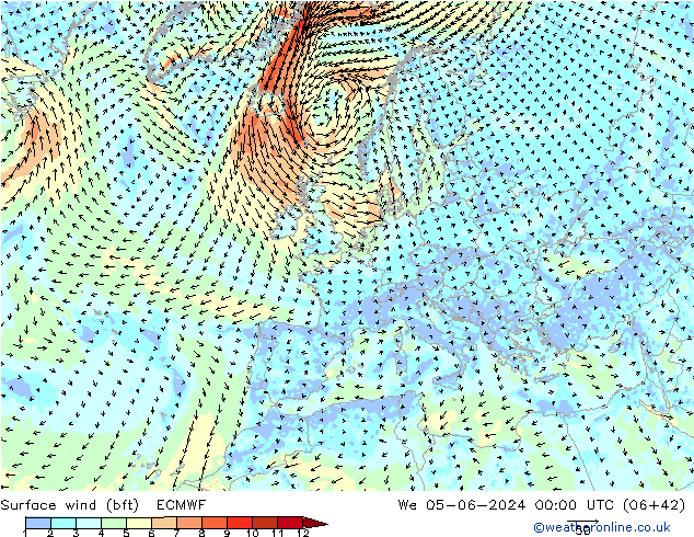 Bodenwind (bft) ECMWF Mi 05.06.2024 00 UTC