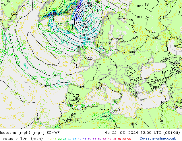 Isotachs (mph) ECMWF  03.06.2024 12 UTC