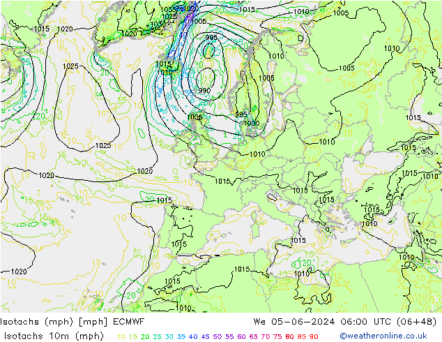 Isotachs (mph) ECMWF St 05.06.2024 06 UTC