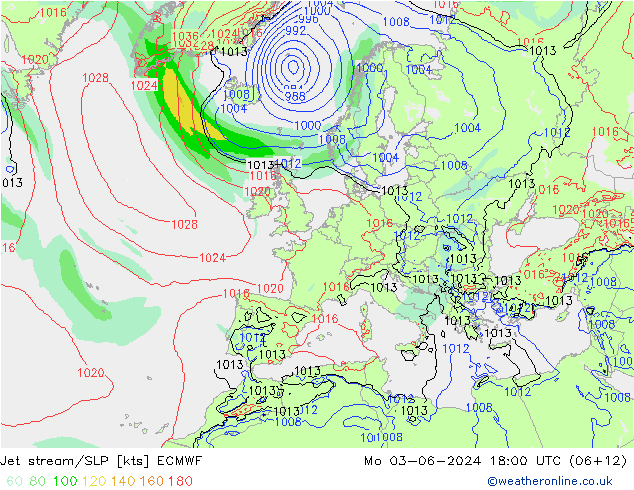 Polarjet/Bodendruck ECMWF Mo 03.06.2024 18 UTC