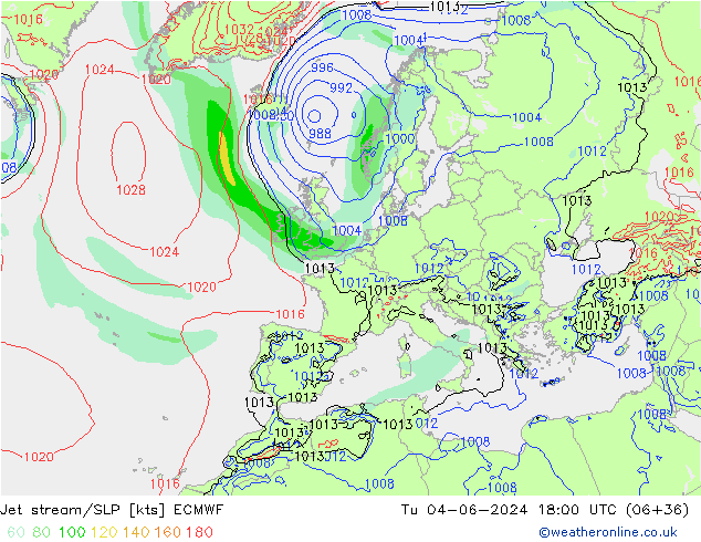 Polarjet/Bodendruck ECMWF Di 04.06.2024 18 UTC