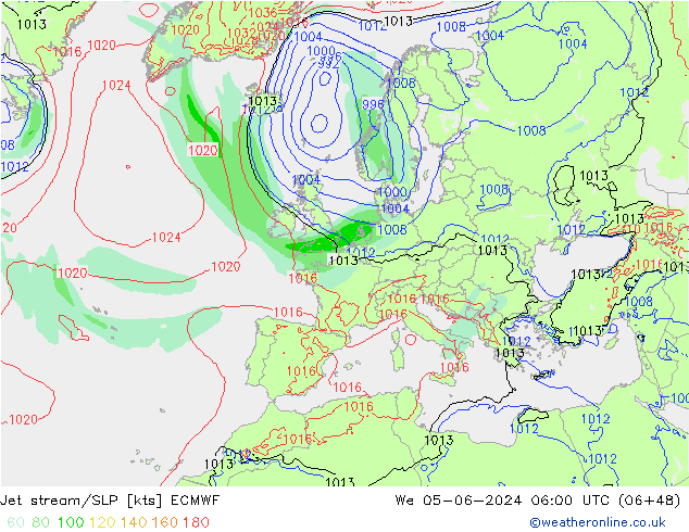 Corrente a getto ECMWF mer 05.06.2024 06 UTC