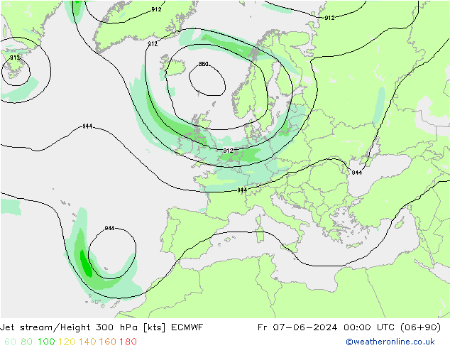 Jet stream/Height 300 hPa ECMWF Fr 07.06.2024 00 UTC