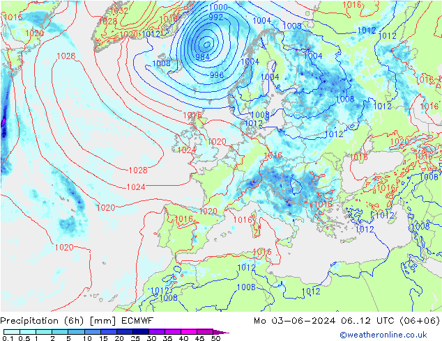 Yağış (6h) ECMWF Pzt 03.06.2024 12 UTC