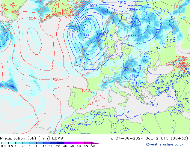 Z500/Rain (+SLP)/Z850 ECMWF mar 04.06.2024 12 UTC