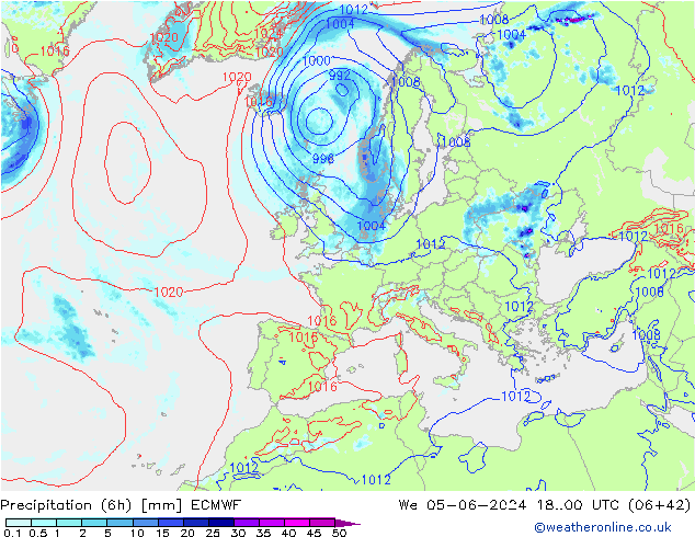 Z500/Rain (+SLP)/Z850 ECMWF Qua 05.06.2024 00 UTC