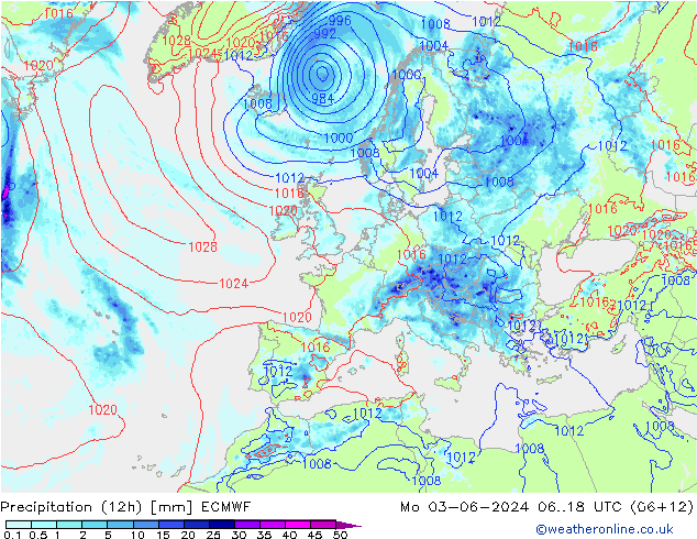 Nied. akkumuliert (12Std) ECMWF Mo 03.06.2024 18 UTC