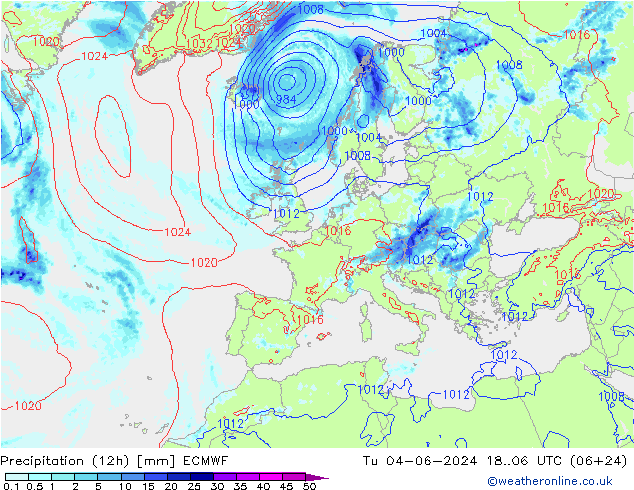 Precipitação (12h) ECMWF Ter 04.06.2024 06 UTC