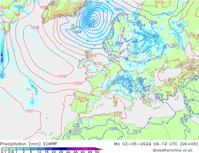 Niederschlag ECMWF Mo 03.06.2024 12 UTC