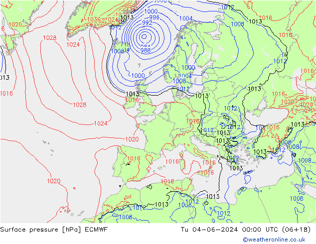 pressão do solo ECMWF Ter 04.06.2024 00 UTC