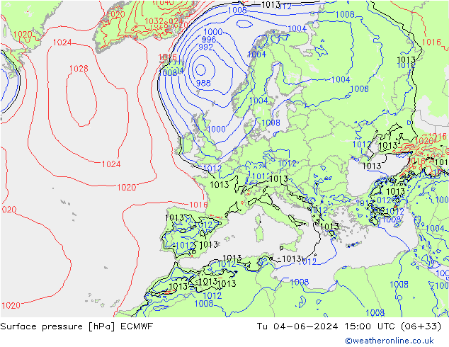 приземное давление ECMWF вт 04.06.2024 15 UTC