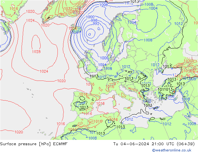 Surface pressure ECMWF Tu 04.06.2024 21 UTC