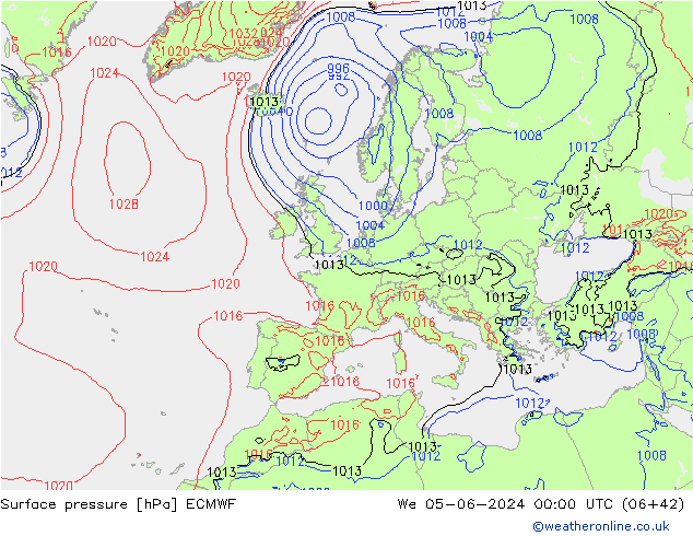 Pressione al suolo ECMWF mer 05.06.2024 00 UTC