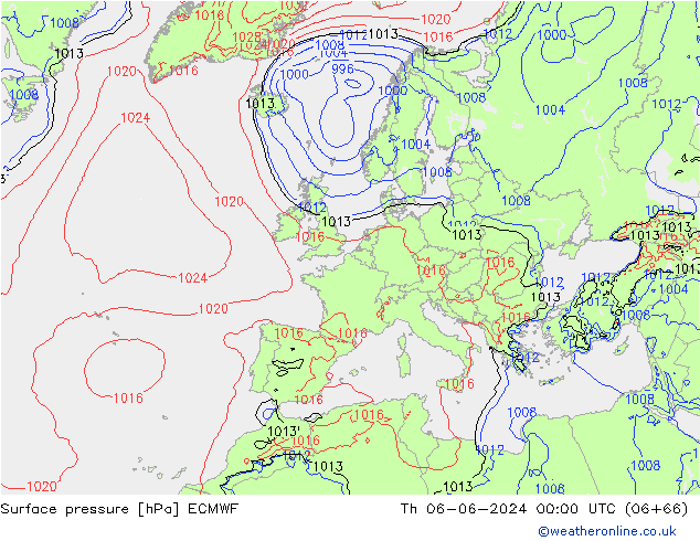 Luchtdruk (Grond) ECMWF do 06.06.2024 00 UTC