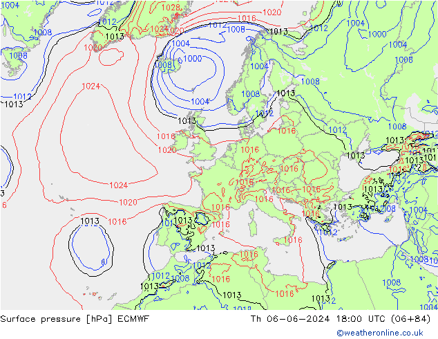 Luchtdruk (Grond) ECMWF do 06.06.2024 18 UTC