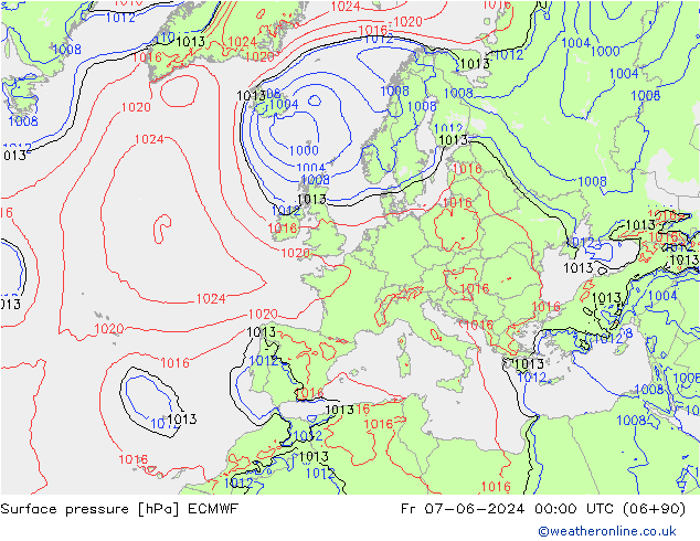 Surface pressure ECMWF Fr 07.06.2024 00 UTC