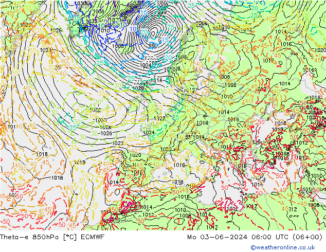 Theta-e 850hPa ECMWF lun 03.06.2024 06 UTC