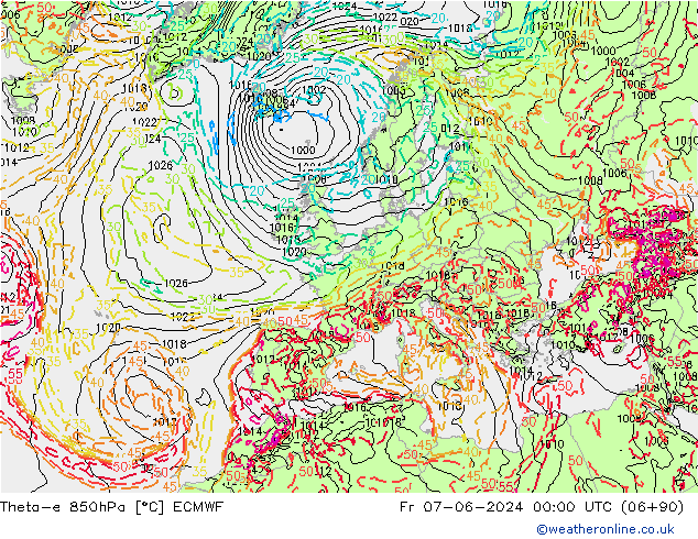 Theta-e 850hPa ECMWF Fr 07.06.2024 00 UTC