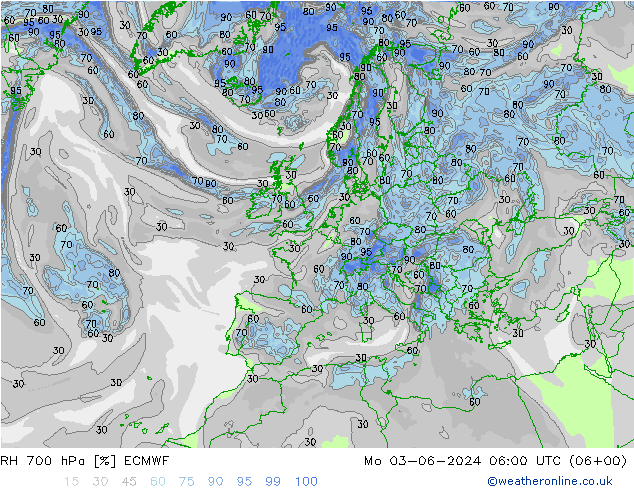 RH 700 hPa ECMWF Mo 03.06.2024 06 UTC