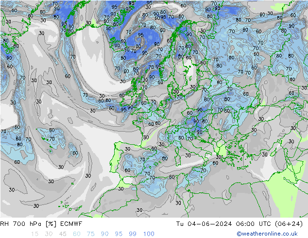 RH 700 hPa ECMWF Di 04.06.2024 06 UTC