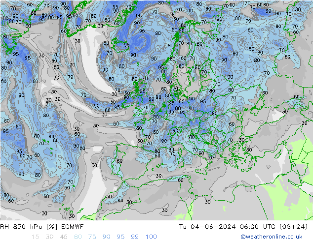 RH 850 hPa ECMWF Di 04.06.2024 06 UTC