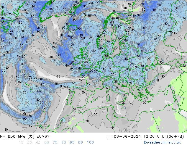 RH 850 hPa ECMWF gio 06.06.2024 12 UTC