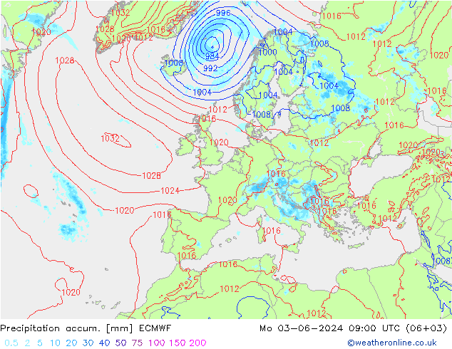 Précipitation accum. ECMWF lun 03.06.2024 09 UTC