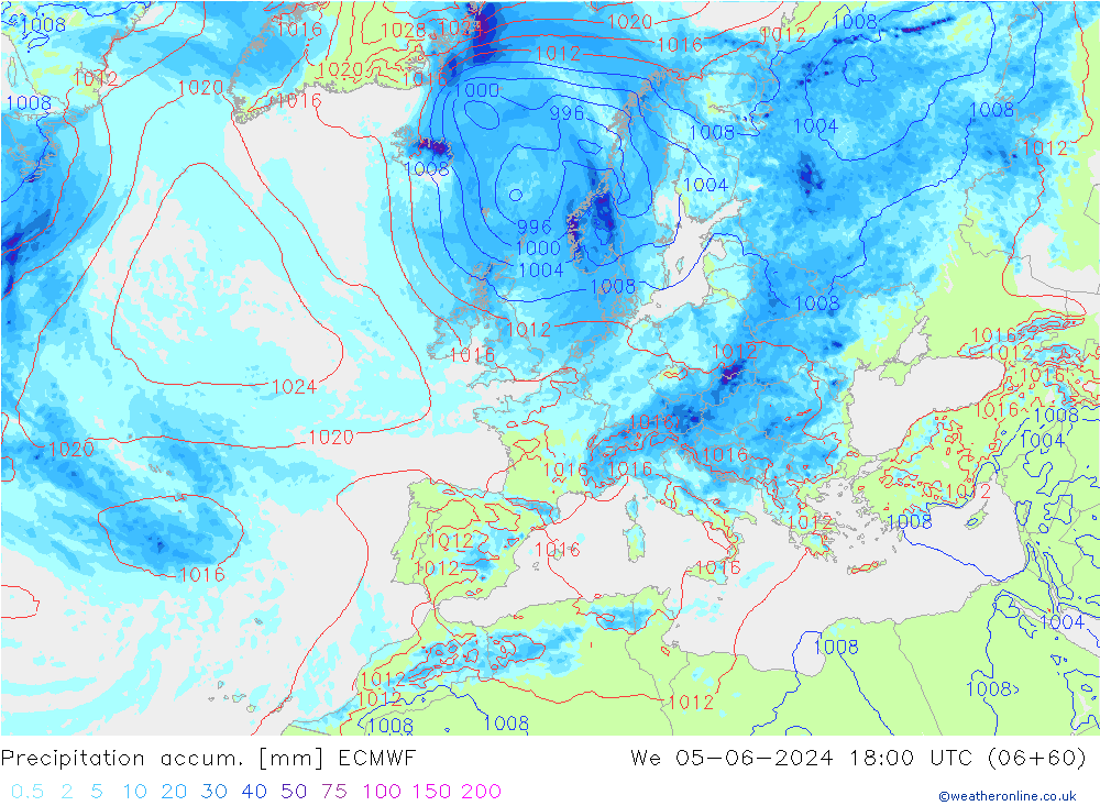 Precipitation accum. ECMWF We 05.06.2024 18 UTC