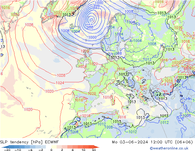 SLP tendency ECMWF Po 03.06.2024 12 UTC