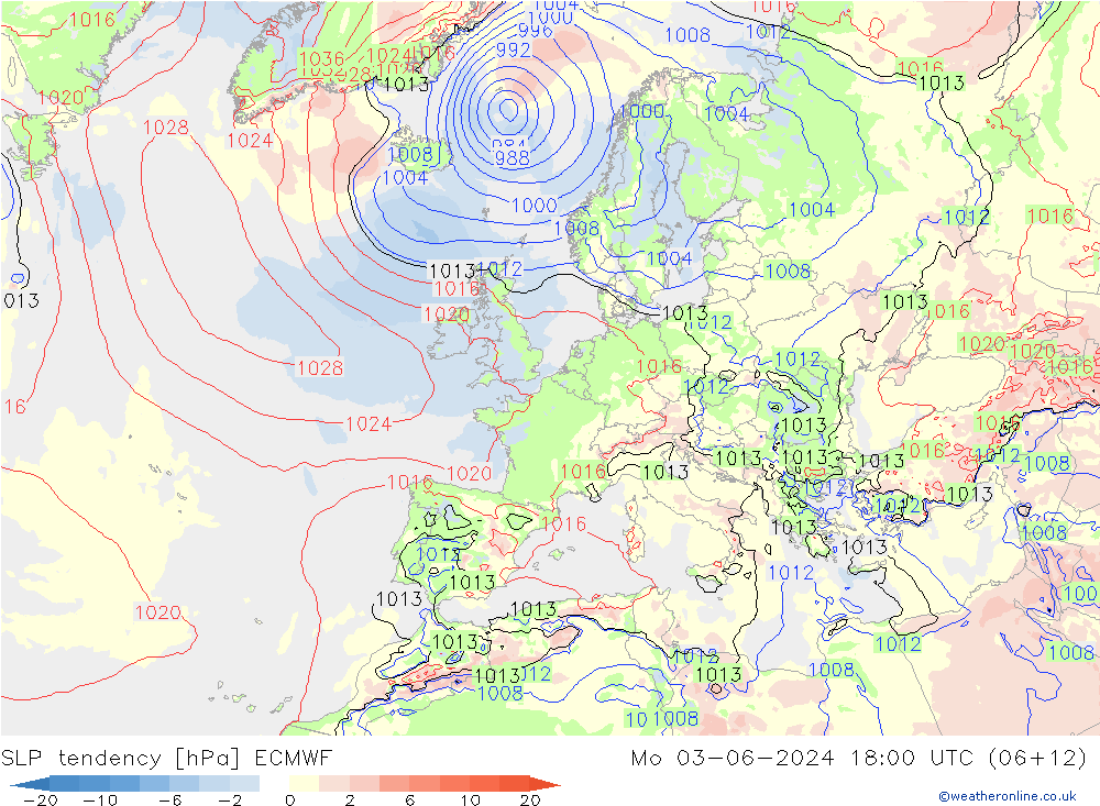 Drucktendenz ECMWF Mo 03.06.2024 18 UTC