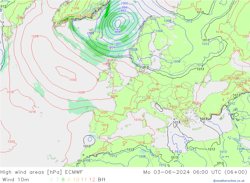 High wind areas ECMWF Po 03.06.2024 06 UTC