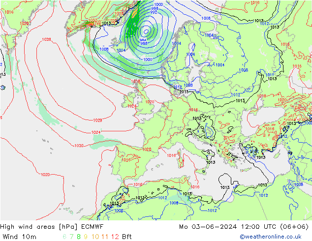 High wind areas ECMWF lun 03.06.2024 12 UTC