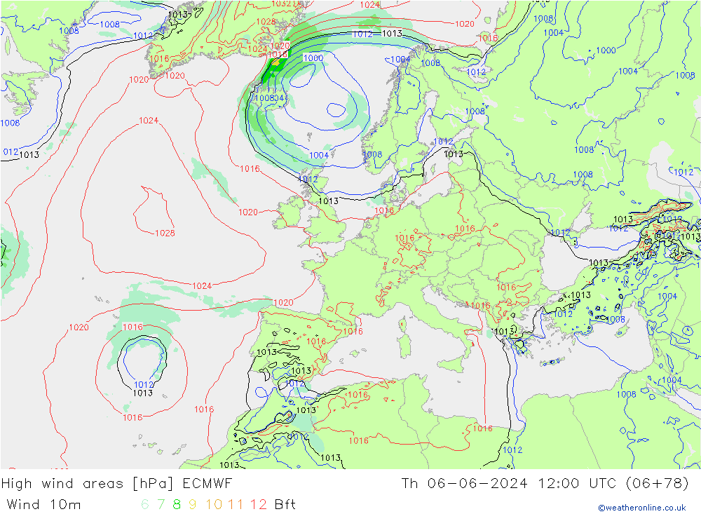 High wind areas ECMWF jue 06.06.2024 12 UTC
