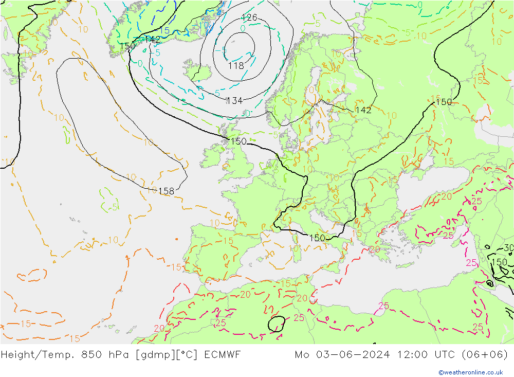 Z500/Rain (+SLP)/Z850 ECMWF Mo 03.06.2024 12 UTC