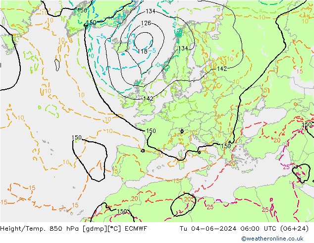 Z500/Yağmur (+YB)/Z850 ECMWF Sa 04.06.2024 06 UTC