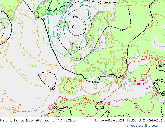 Z500/Rain (+SLP)/Z850 ECMWF Tu 04.06.2024 18 UTC