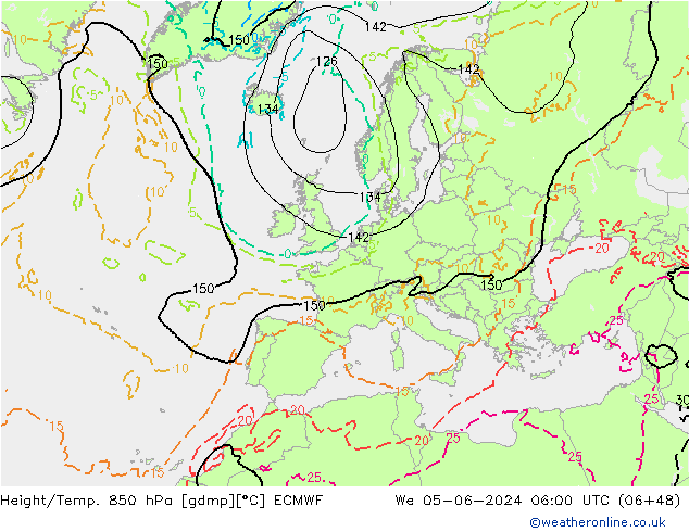 Z500/Yağmur (+YB)/Z850 ECMWF Çar 05.06.2024 06 UTC