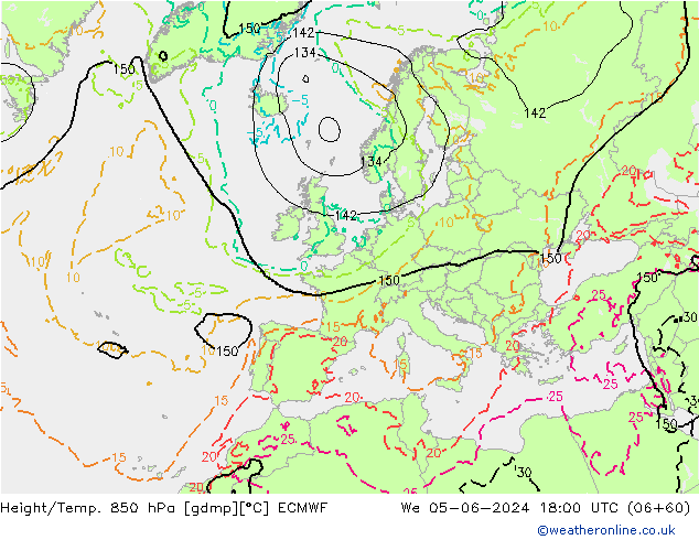Height/Temp. 850 hPa ECMWF śro. 05.06.2024 18 UTC