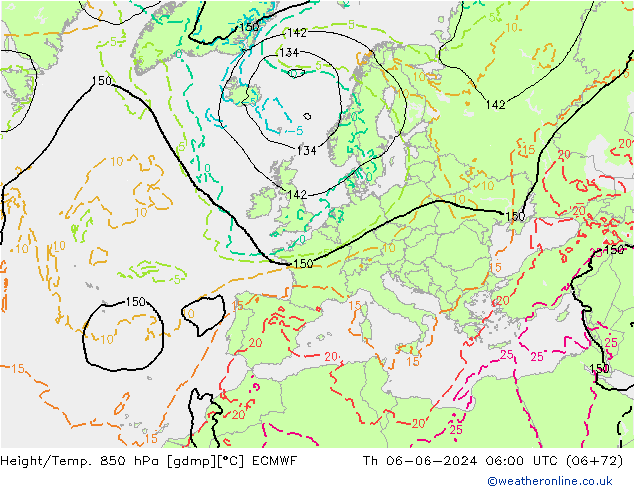 Height/Temp. 850 hPa ECMWF Th 06.06.2024 06 UTC