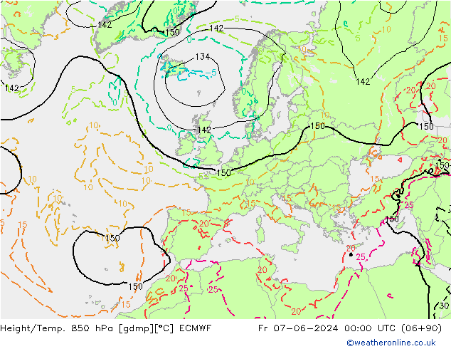 Géop./Temp. 850 hPa ECMWF ven 07.06.2024 00 UTC