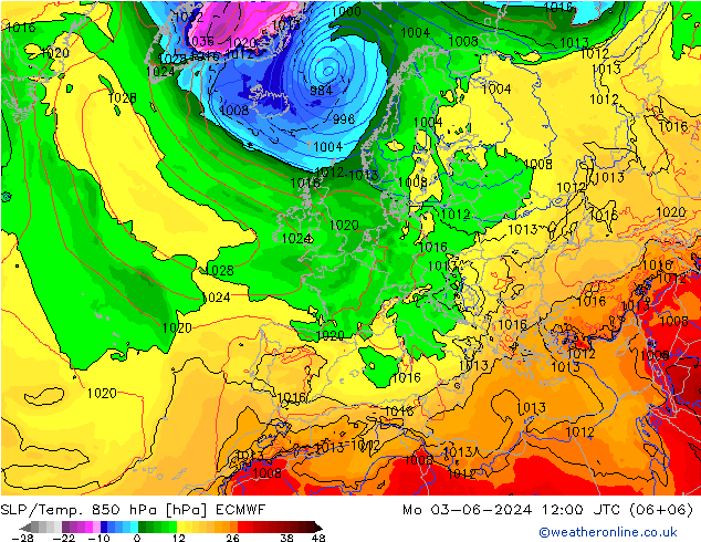 SLP/Temp. 850 hPa ECMWF lun 03.06.2024 12 UTC